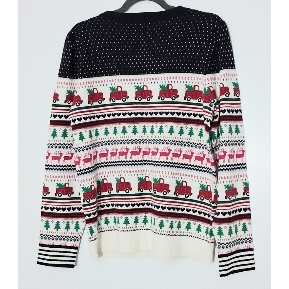 Talbots Sweater Women's Size Large Fair Isle Puff Shoulder Christmas Tree Truck - Picture 2 of 9
